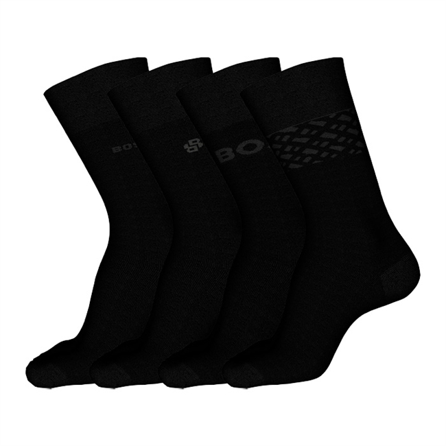 Gaveæske med 4 par lækre logo strømper i sort fra BOSS