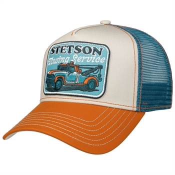 Flot trucker cap i orange, hvide og blå farver fra Stetson.
