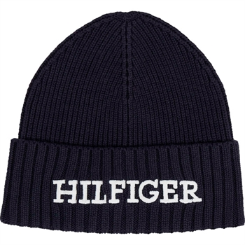 blå Tommy Hilfiger strikket hue med det ikoniske logo