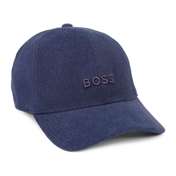 Moderne fløjls cap i navy fra BOSS med logo
