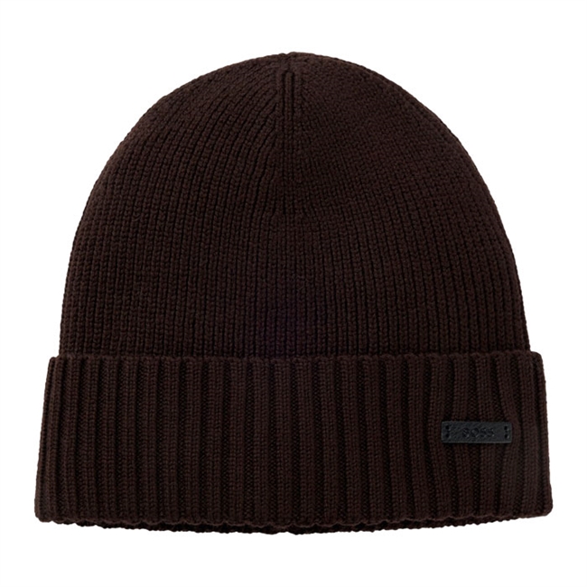 Lækker mørkebrun hue med logo fra BOSS