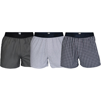 3 stk løse og behagelige JBS Boxershorts i grå, bå og sorte farver.