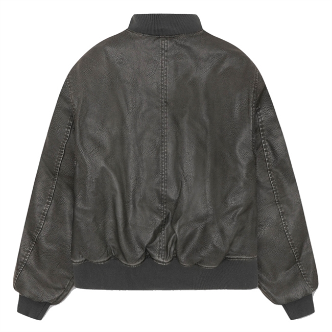 Bareen Bomber Jakke Faux Leather Vintage Sort