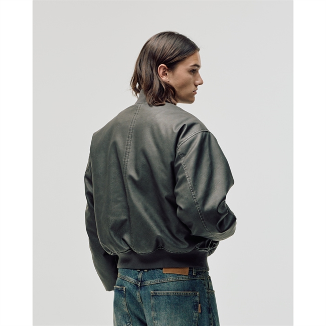 Bareen Bomber Jakke Faux Leather Vintage Sort