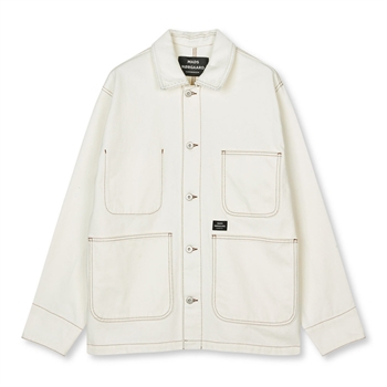 Moderne denim jakke i off white m/ stikninger fra Mads Nørgaard