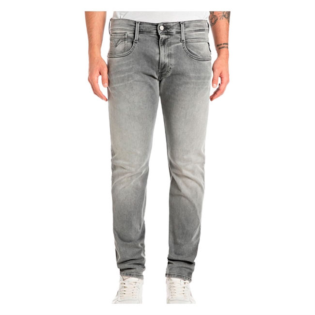 Lækre grå jeans fra Replay med deres velkendte Hyperflex og gode vaskede detaljer