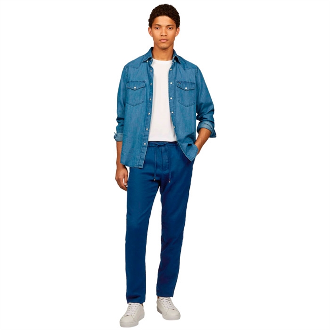 Flotte blå relaxed tapered fit hørbukser fra Tommy Hilfiger