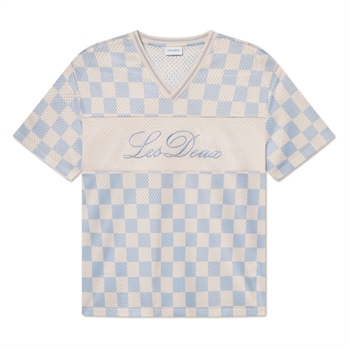 Moderne mesh t-shirt med blå og sand farvet tern fra Les Deux