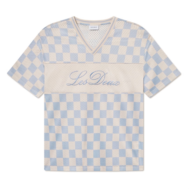 Moderne mesh t-shirt med blå og sand farvet tern fra Les Deux