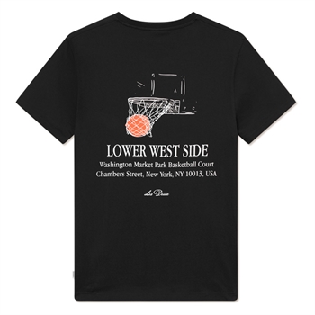 Moderne sort t-shirt fra Les Deux med grafisk print på ryggen