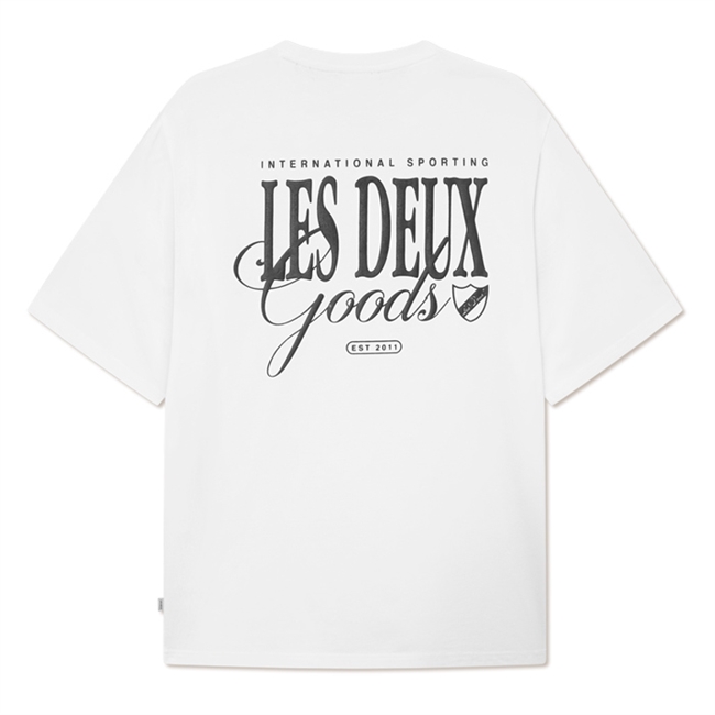 Moderne hvid t-shirt fra Les Deux med matchende grafisk print bagpå og foran