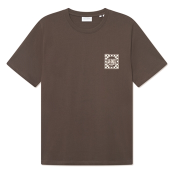 Moderne mørkebrun t-shirt fra Les Deux med matchende grafisk print bagpå og foran