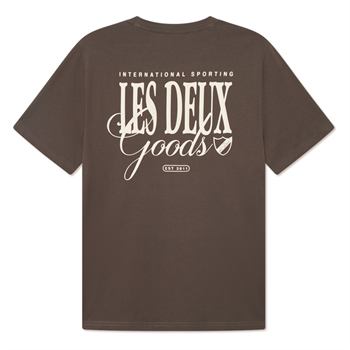 Moderne mørkebrun t-shirt fra Les Deux med matchende grafisk print bagpå og foran