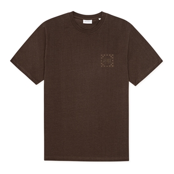 Moderne brun t-shirt med smart print ved brystet og på ryggen fra Les Deux