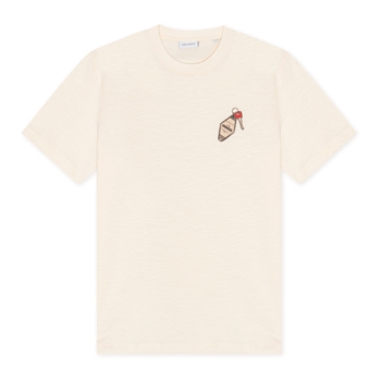 Moderne beige t-shirt med ikonisk logo på brystet fra Les Deux