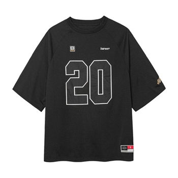 Bareen sort box fit / oversize mesh t-shirt med broderet logo på front, bag og ærmer.