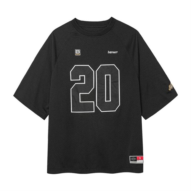 Bareen sort box fit / oversize mesh t-shirt med broderet logo på front, bag og ærmer.