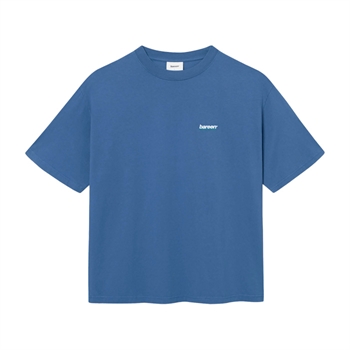 Bareen blå box fit / oversize t-shirt med logo på brystet og print på ryggen