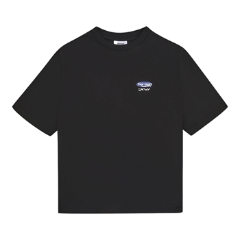 Moderne sort oversized t-shirt med print på fronten og ryggen fra Bareen