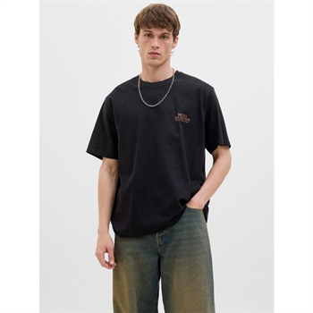 Moderne sort t-shirt med print på ryggen fra Jack & Jones