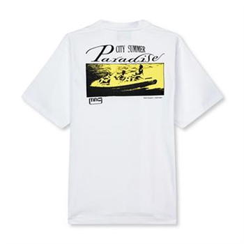 Lækker hvid jersey t-shirt med print på ryggen fra Mads Nørgaard