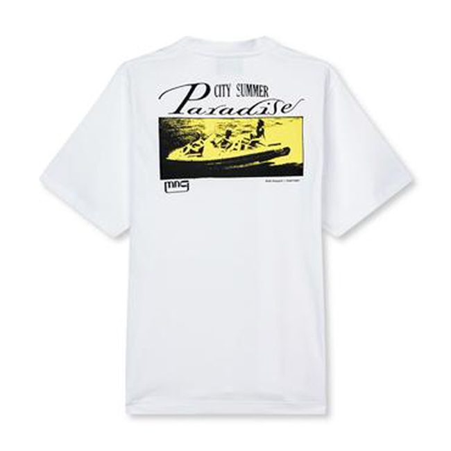 Lækker hvid jersey t-shirt med print på ryggen fra Mads Nørgaard