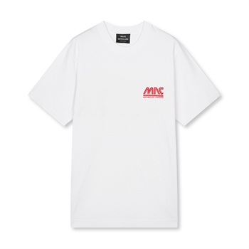 Klassisk pæn t-shirt i hvid med logo i fronten og på ryggen fra Mads Nørgaard