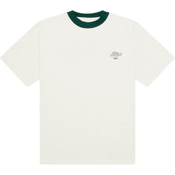 Bred hvid t-shirt med print på front og ryg i grønne farver fra Woodbird.