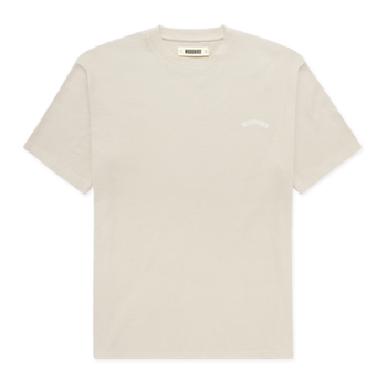 Moderne struktureret t-shirt i beige med logo på bryst og på ryggen fra Woodbird