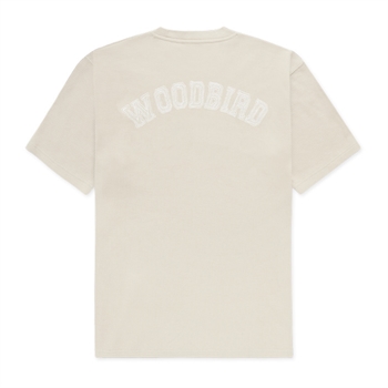 Moderne struktureret t-shirt i beige med logo på bryst og på ryggen fra Woodbird