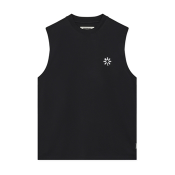 Moderne og simpel tank top i sort med logo på brystet og på ryggen fra Les Deux