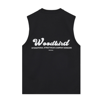 Moderne og simpel tank top i sort med logo på brystet og på ryggen fra Les Deux