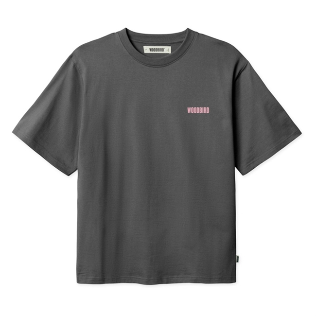 Moderne t-shirt i mørke grå med print på ryggen fra Woodbird
