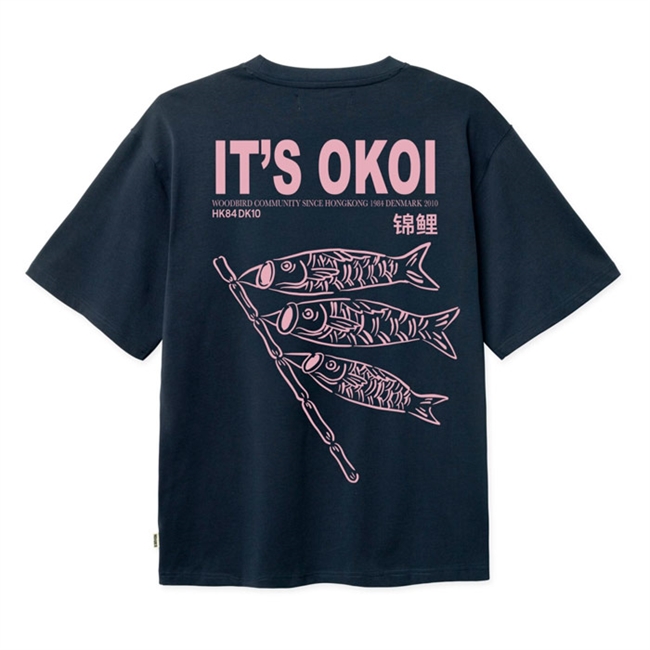 Moderne navy t-shirt med print på ryggen fra Woodbird
