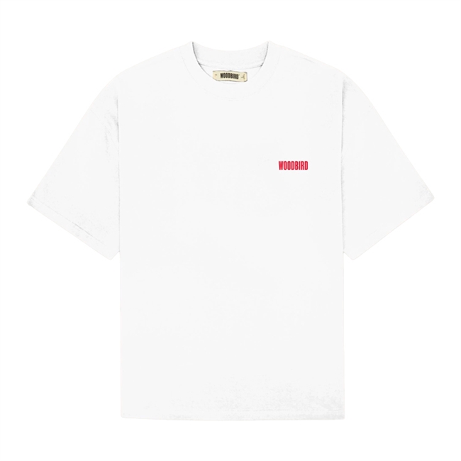 Smart hvid t-shirt med print på ryggen fra Woodbird