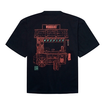 Stilren t-shirt i mørkeblå med print på ryggen fra Woodbird