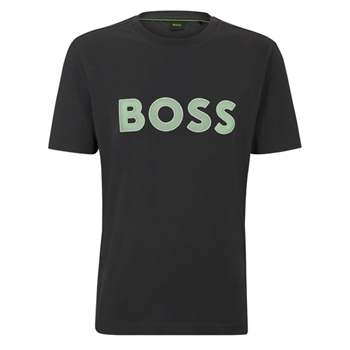 ​​​​​​​Smart grå t-shirt fra BOSS med lyst grønt logo.
