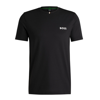 Sporty super stretch t-shirt fra BOSS med deres velkendte logostriber på ryggen.