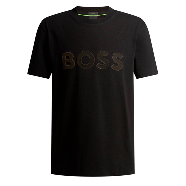 Flot sort t-shirt fra BOSS med stort logo på brystet.