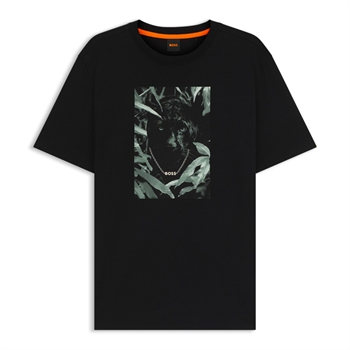 Klassisk sort t-shirt med printet motiv fra BOSS