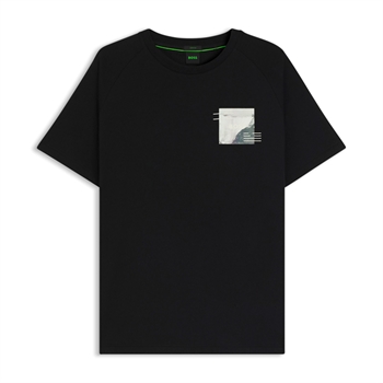 Klassisk sort t-shirt med print og logo på brystet fra BOSS