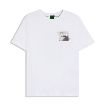 Klassisk hvid t-shirt med print og logo på brystet fra BOSS