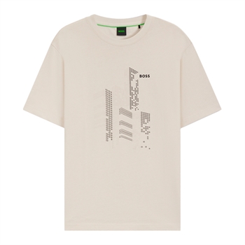 Pæn og moderne sandfarvet t-shirt med print og logo fra BOSS