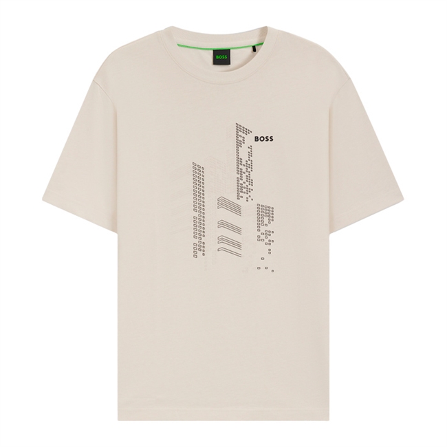 Pæn og moderne sandfarvet t-shirt med print og logo fra BOSS