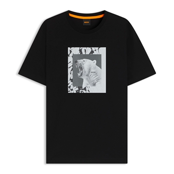 Klassisk sort t-shirt med print i fronten fra BOSS