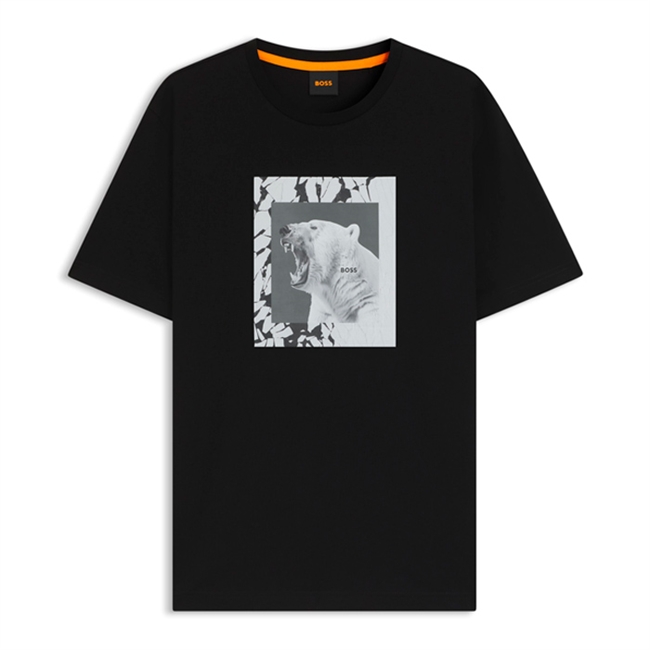 Klassisk sort t-shirt med print i fronten fra BOSS