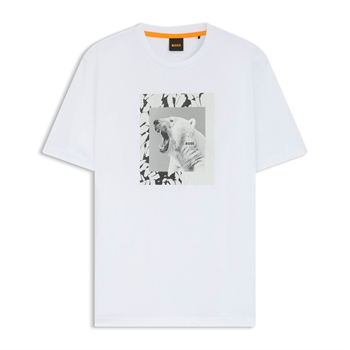 Klassisk hvid t-shirt med print i fronten fra BOSS