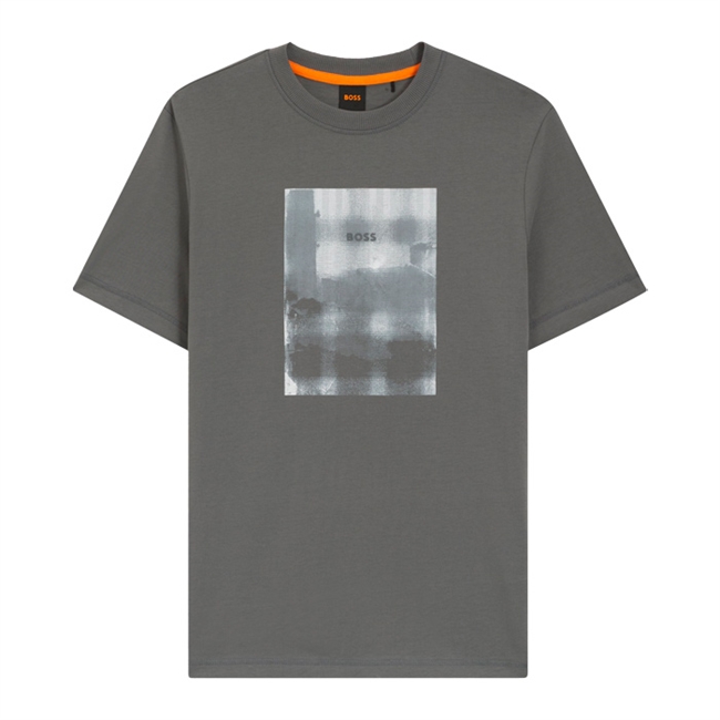 Klassisk mørkegrå t-shirt med print i fronten fra BOSS