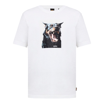 Klassisk hvid t-shirt med dobermann print i fronten fra BOSS