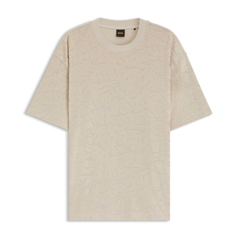 Moderne beige t-shirt med blomster mønster fra BOSS